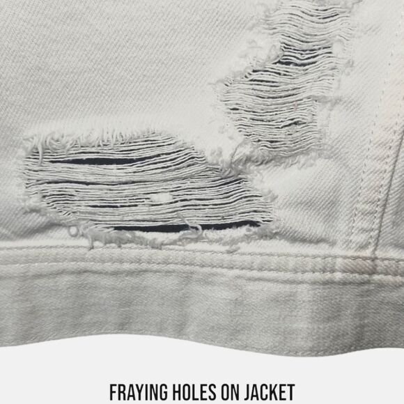 AMERICAN EAGLE White Ripped, Distressed, Cropped Denim Jacket Size Large - Picture 7 of 16